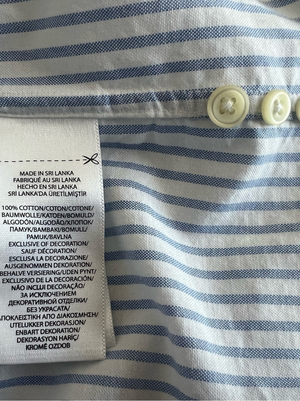 Ralph Lauren Button-Down Drop/Tie Front Shirt, Blue/White Pinstripe, Size Medium - Picture 5 of 5